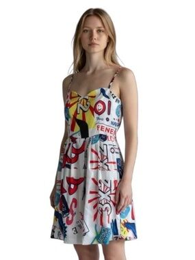 ZAZA Woman’s Pop Culture White Mini Dress with Spaghetti Straps size Medium